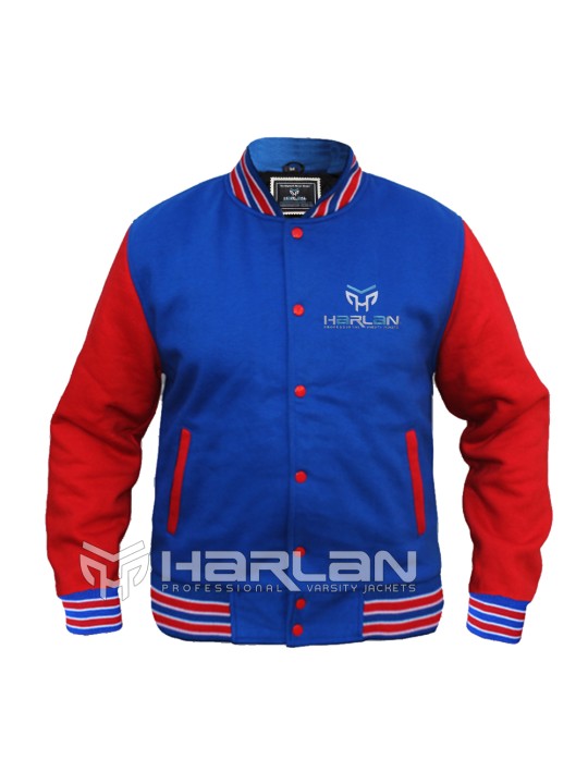 Cotton Fleece Varsity Jackets in Blue/Red