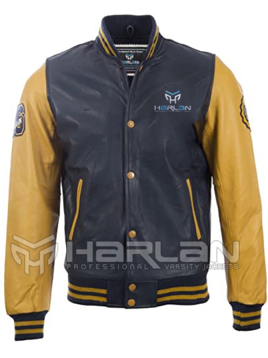 Luxurious Varsity Jackets All Leather in Black/Gold