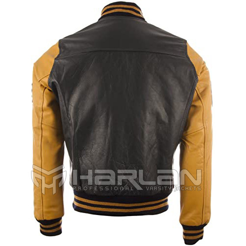 Luxurious Varsity Jackets All Leather in Black/Gold