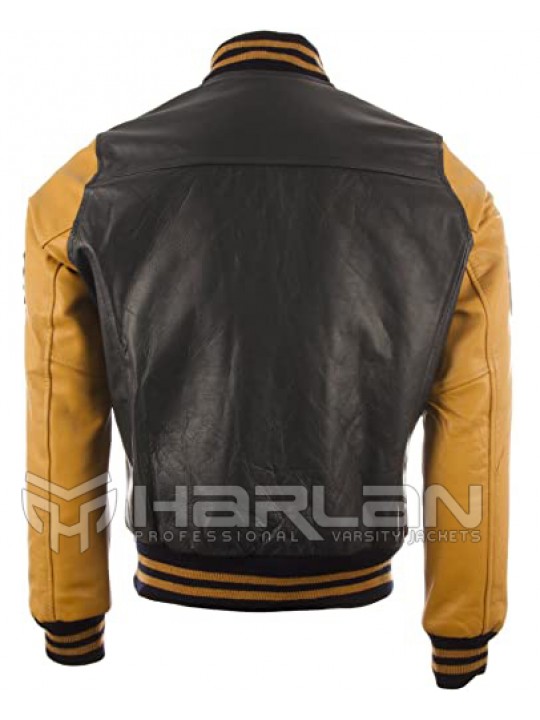 Luxurious Varsity Jackets All Leather in Black/Gold