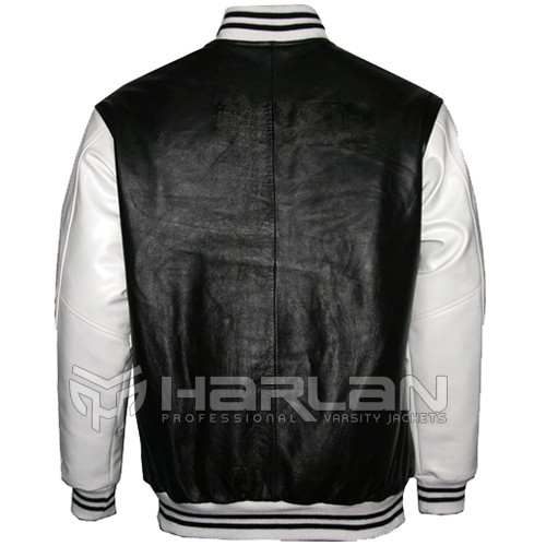 Boss Leather Varsity Jackets in Black/Light Grey