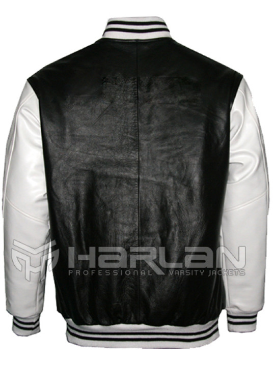 Boss Leather Varsity Jackets in Black/Light Grey