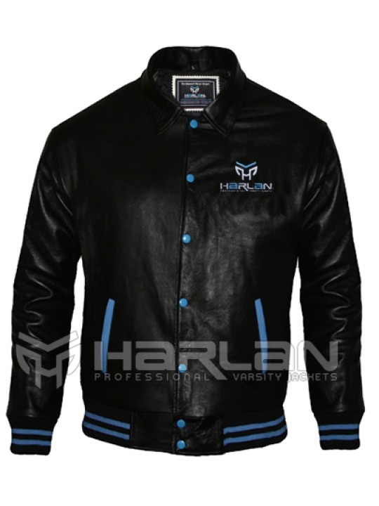 Black Leather Letterman  Jackets