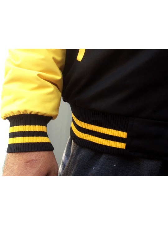 Cotton Twill Baseball Varsity Jacket In Black/Yellow