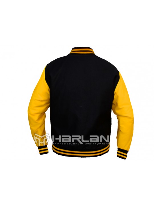 Cotton Twill Baseball Varsity Jacket In Black/Yellow
