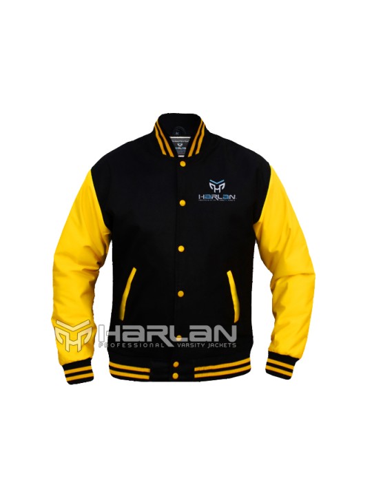 Cotton Twill Baseball Varsity Jacket In Black/Yellow