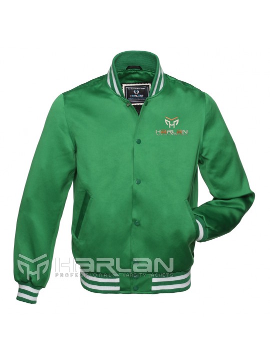 Celebrities Satin Varsity Jackets Green
