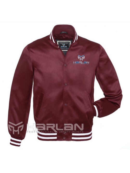 Omega Phi Satin Varsity Jackets Burgundy
