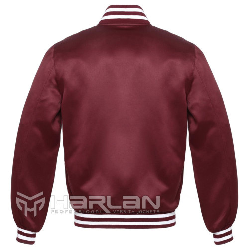 Omega Phi Satin Varsity Jackets Burgundy