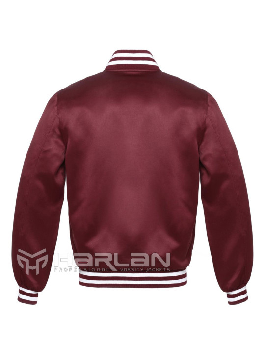 Omega Phi Satin Varsity Jackets Burgundy