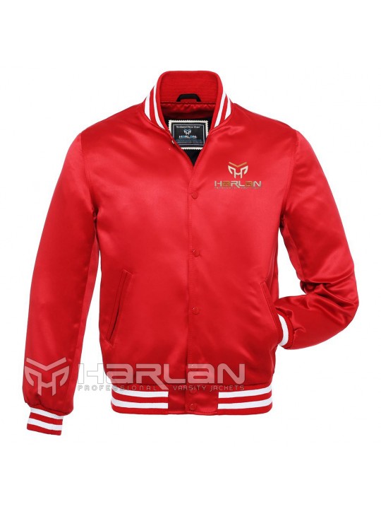 Retro Satin Varsity Jackets Red