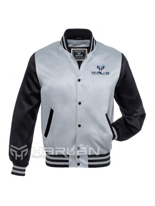 Youth Satin Varsity Jackets Grey/Black