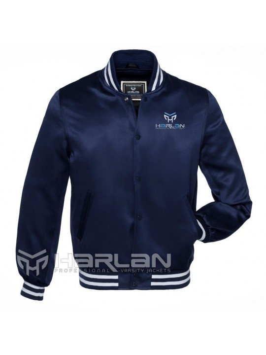 Jacketshop Satin Varsity Jackets Navy Blue