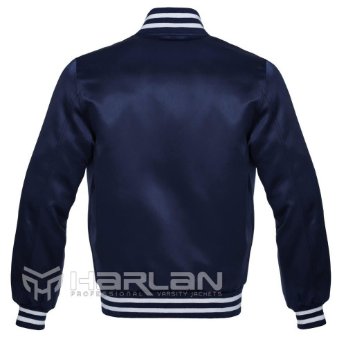 Jacketshop Satin Varsity Jackets Navy Blue