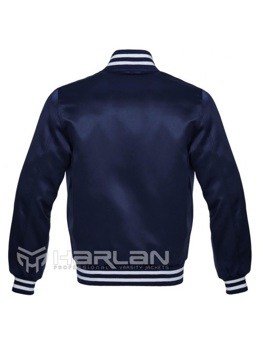 Jacketshop Satin Varsity Jackets Navy Blue