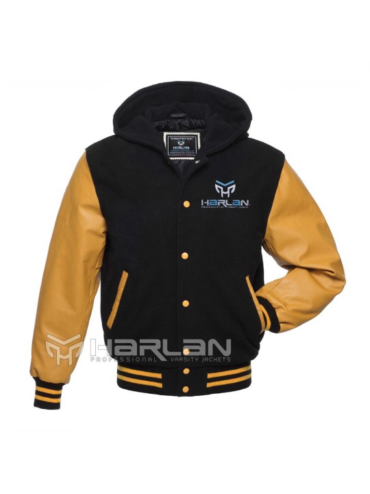 Coach Hooded Varsity Jackets Black/G0ld