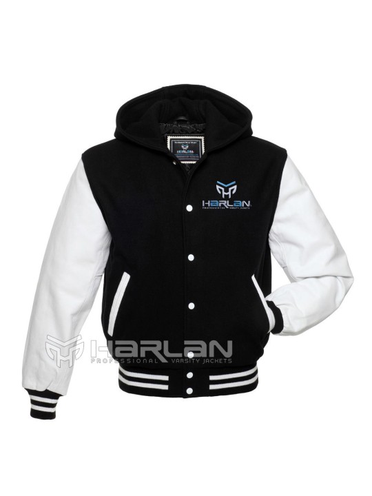 Custom Hooded Varsity Jackets Black/White
