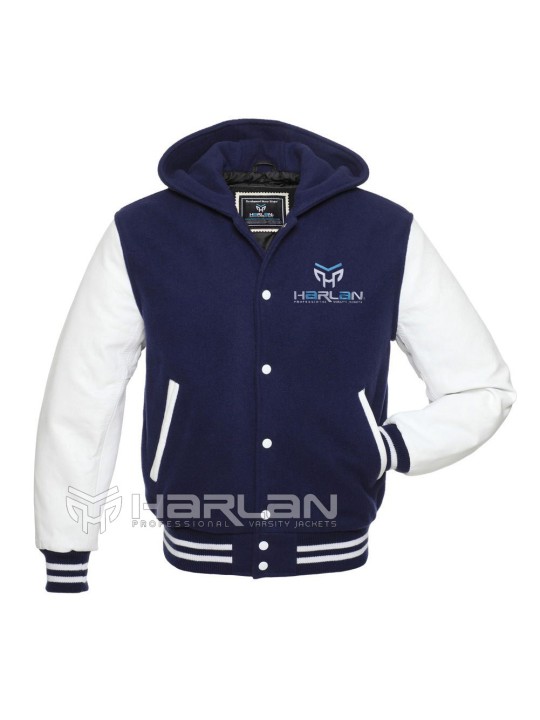 Cheerleader Hooded Varsity Jackets in Blue White